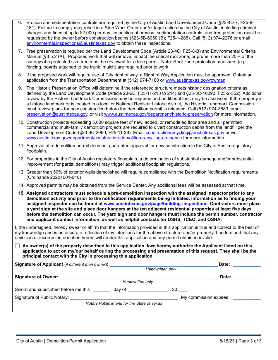 Demolition Permit Application - City of Austin, Texas, Page 3