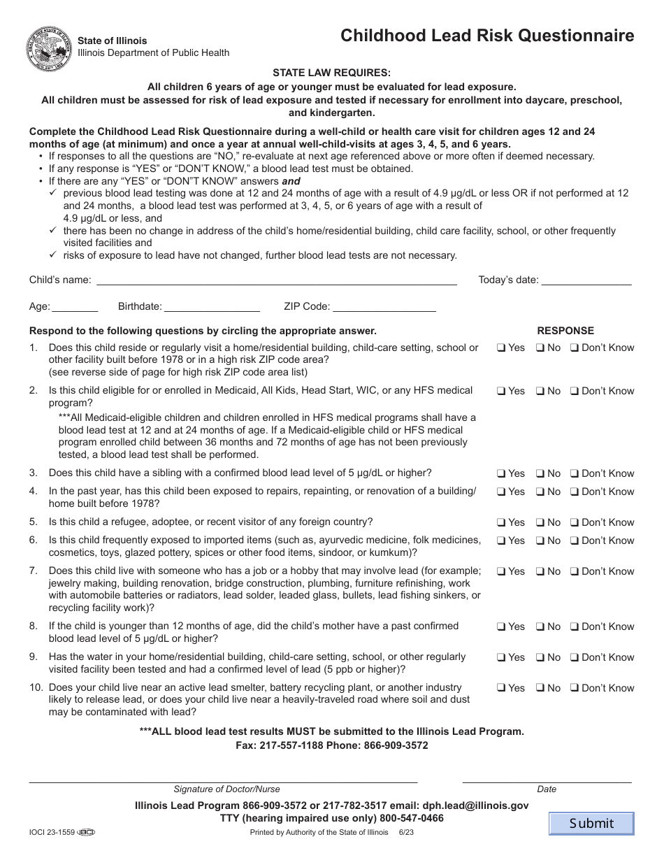 Illinois Childhood Lead Risk Questionnaire Fill Out, Sign Online and