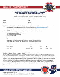 Document preview: Re-application for Fire Instructor I, II, Iii and II/Iii Re-certification After Recent Expiration - Indiana