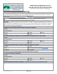 Document preview: Individual Permit Application Form for Coverage Under the Stream Alteration Rule - Vermont