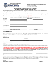 Form DPS-006 Identification File Request for State of Nevada - Records of Criminal History Form - Nevada, Page 3