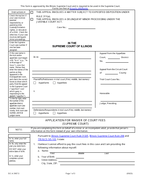 Form ISC-A3907.5 Application for Waiver of Court Fees - Illinois