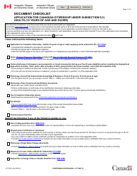 Document preview: Form CIT0007 Document Checklist: Application for Canadian Citizenship Under Subsection 5(1) - Adults (18 Years of Age and Older) - Canada
