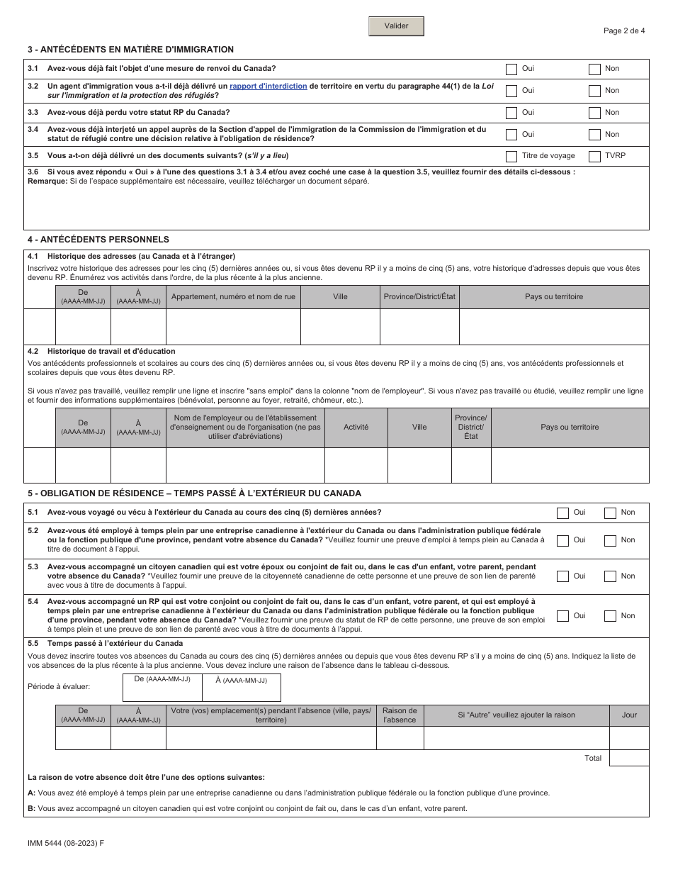 Forme IMM5444 Demande Dune Carte De Resident Permanent (Carte Rp) Ou Un Titre De Voyage Pour Resident Permanent (Tvrp) - Canada (French), Page 2