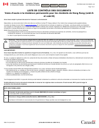 Document preview: Forme IMM0134 Liste De Controle DES Documents: Voies D'acces a La Residence Permanente Pour Les Residents De Hong Kong (Volet a Et Volet B) - Canada (French)