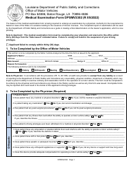 Form DPSMV2302 Medical Examination Form - Louisiana