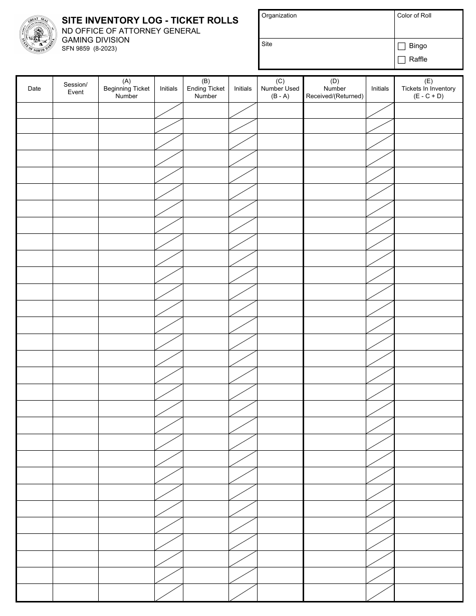 Form SFN9859 Download Fillable PDF or Fill Online Site Inventory Log ...