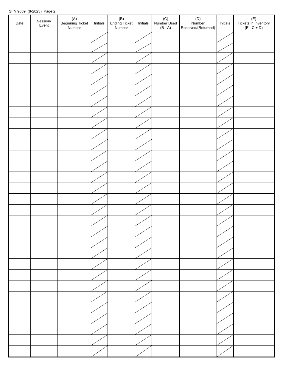 Form SFN9859 Site Inventory Log - Ticket Rolls - North Dakota, Page 2