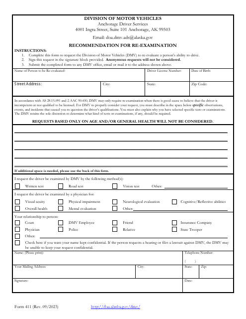 Form 411 Recommendation for Re-examination - Alaska