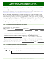 Medical Statement for Meal Modifications in Child and Adult Care Food Program (CACFP) Adult Day Care Centers - Connecticut