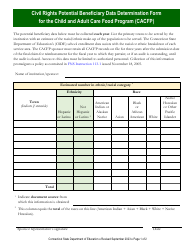Document preview: Civil Rights Potential Beneficiary Data Determination Form for the Child and Adult Care Food Program (CACFP) - Connecticut