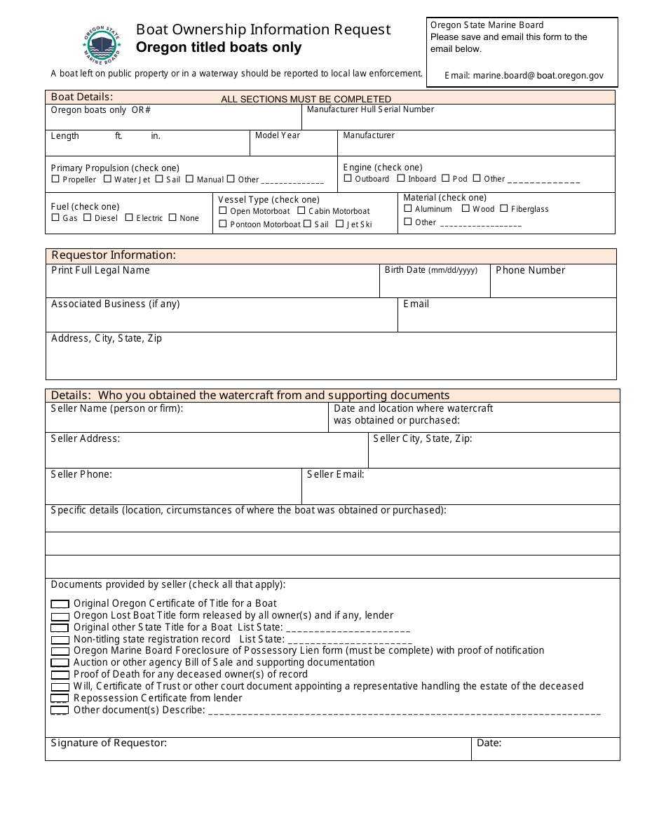 Boat Ownership Information Request - Oregon Titled Boats Only - Oregon, Page 1