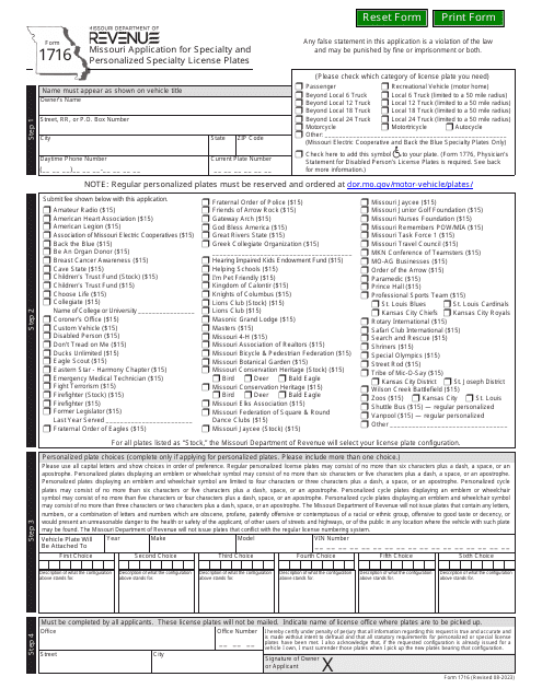 Form 1716 - Fill Out, Sign Online and Download Fillable PDF, Missouri ...