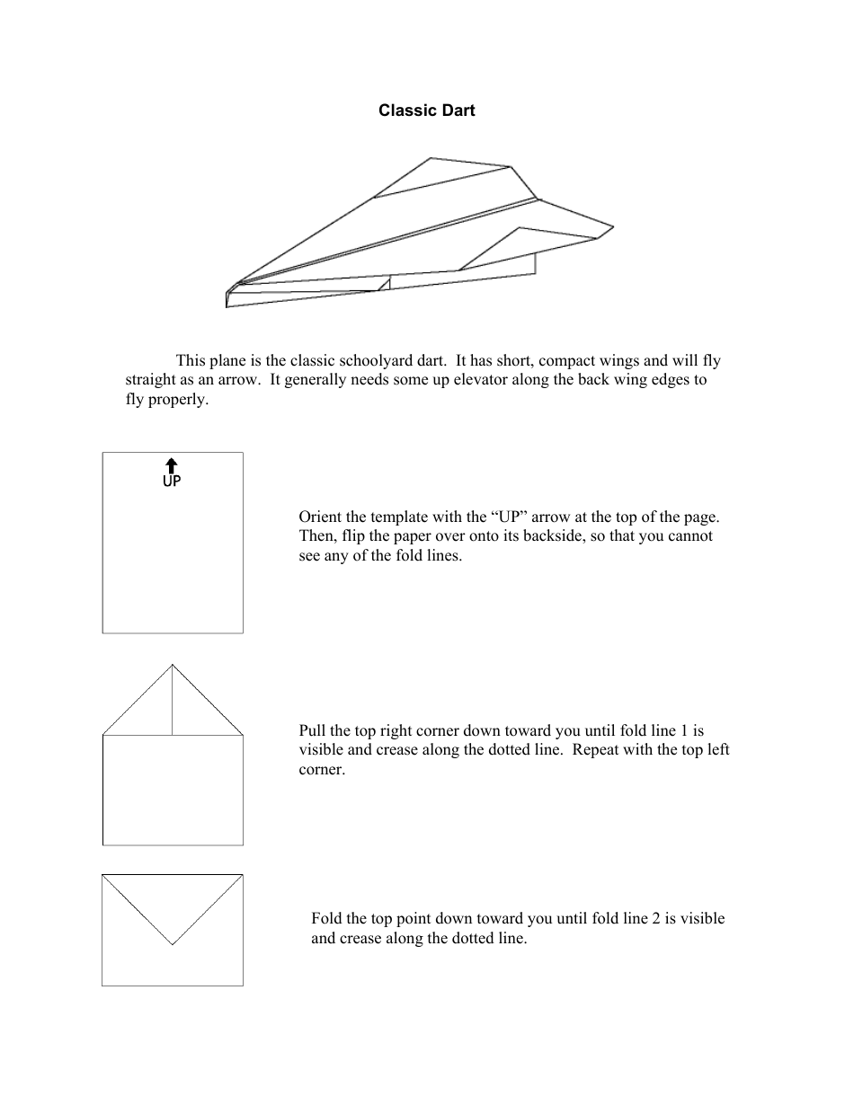 Classic Dart Origami Plane Template - Free Document Summary Image