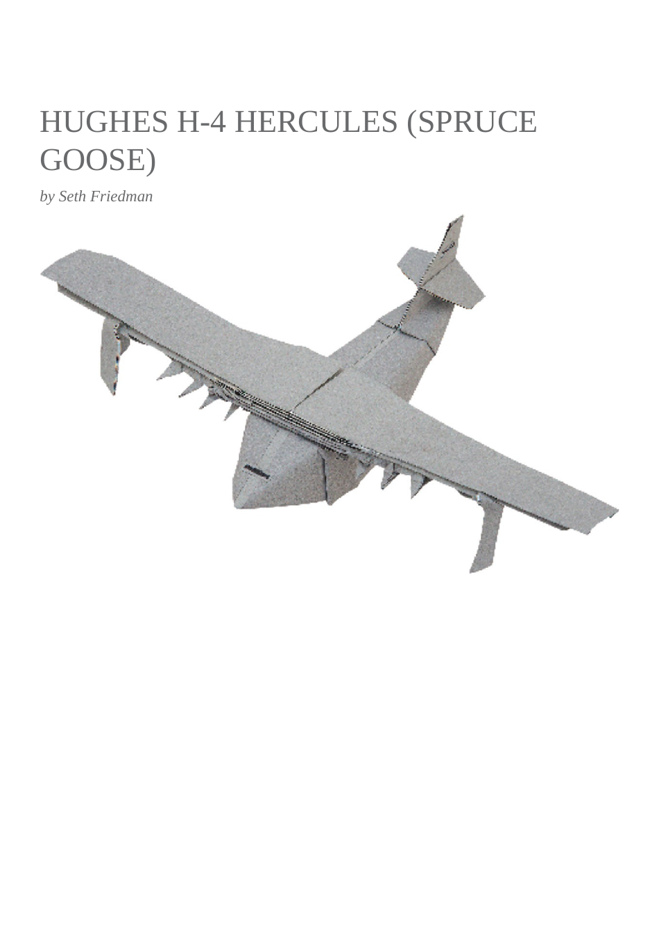 Hughes H-4 Hercules (Spruce Goose) Plane Template Image