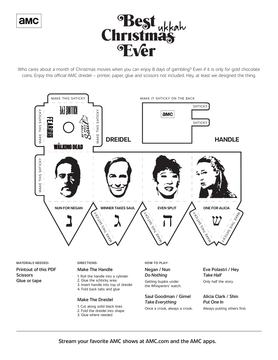 Paper Dreidel Template Black and White Download Printable PDF