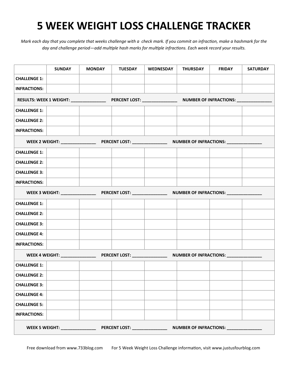 Weight Loss Tracker Template - Five Weeks Challenge Image Preview