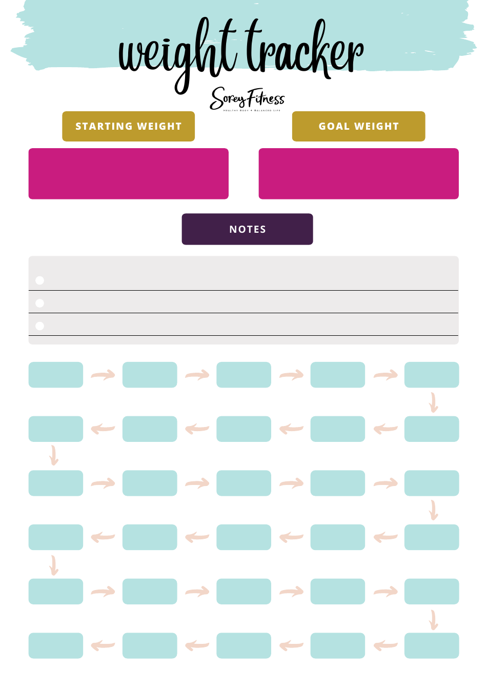 Weight Loss Tracker Template - Goal and Notes