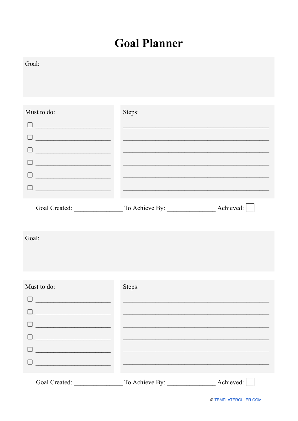 Goal Planner Template - Black Download Printable PDF | Templateroller