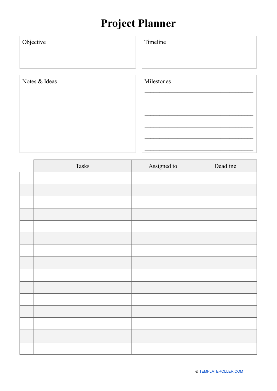 Project Planner Template - Black Download Printable PDF | Templateroller
