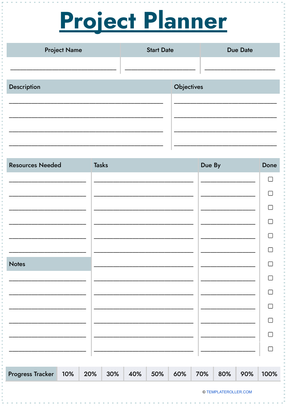 Project planner template - blue