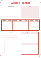 Document preview: Weekly Planner Template - Pink