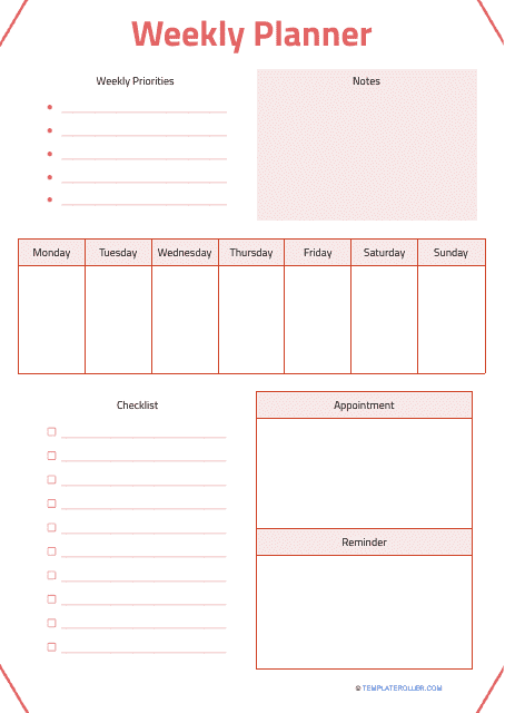Weekly Planner Template - Pink