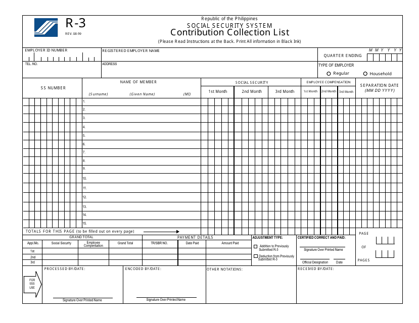 Form R-3 Contribution Collection List - Philippines