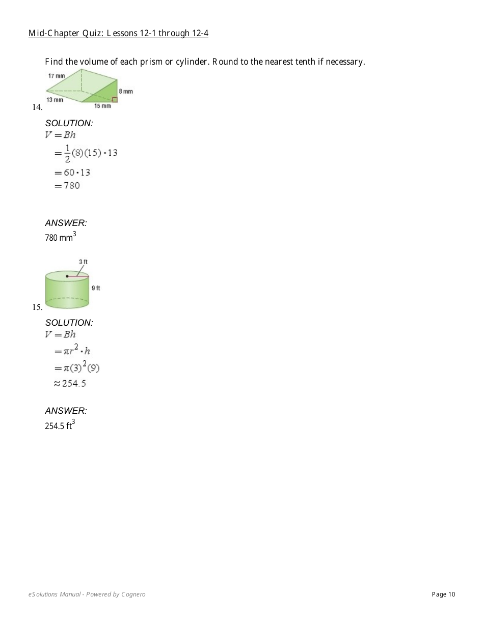 Mid-chapter Math Quiz: Lessons 12-1 Through 12-4 (With Answers), Page 10