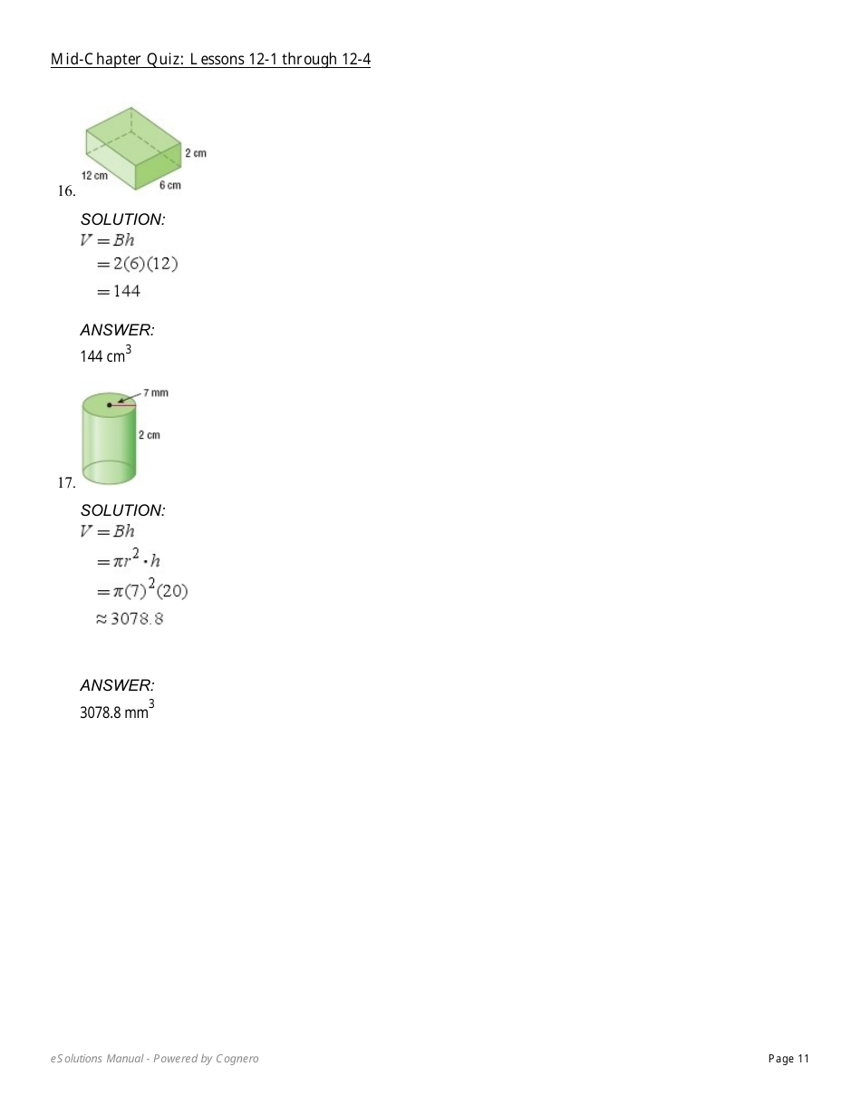 Mid-chapter Math Quiz: Lessons 12-1 Through 12-4 (With Answers), Page 11