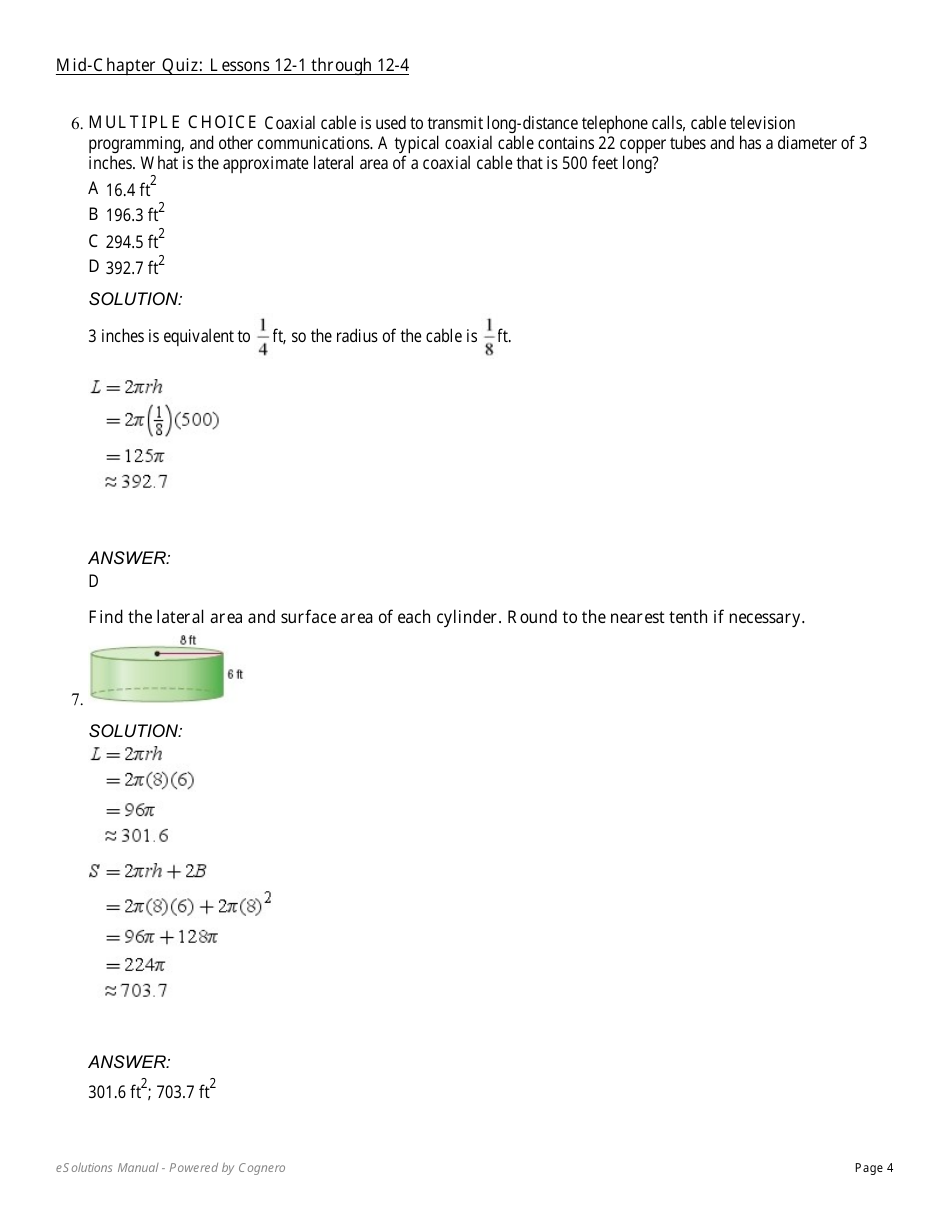 Mid-chapter Math Quiz: Lessons 12-1 Through 12-4 (With Answers), Page 4