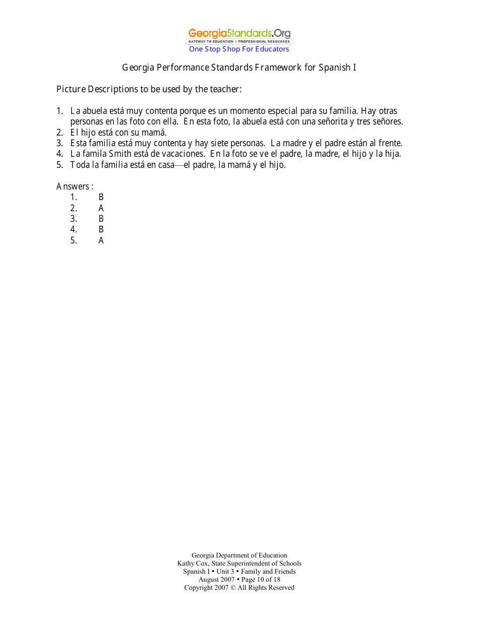 Spanish I Unit 3: Family and Friends - Georgia (United States), Page 10