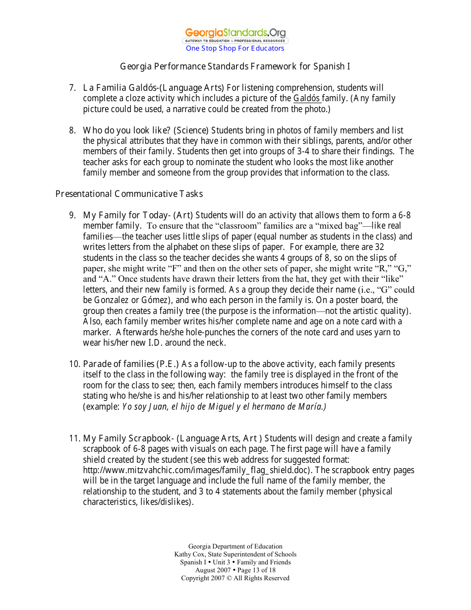 Spanish I Unit 3: Family and Friends - Georgia (United States), Page 13