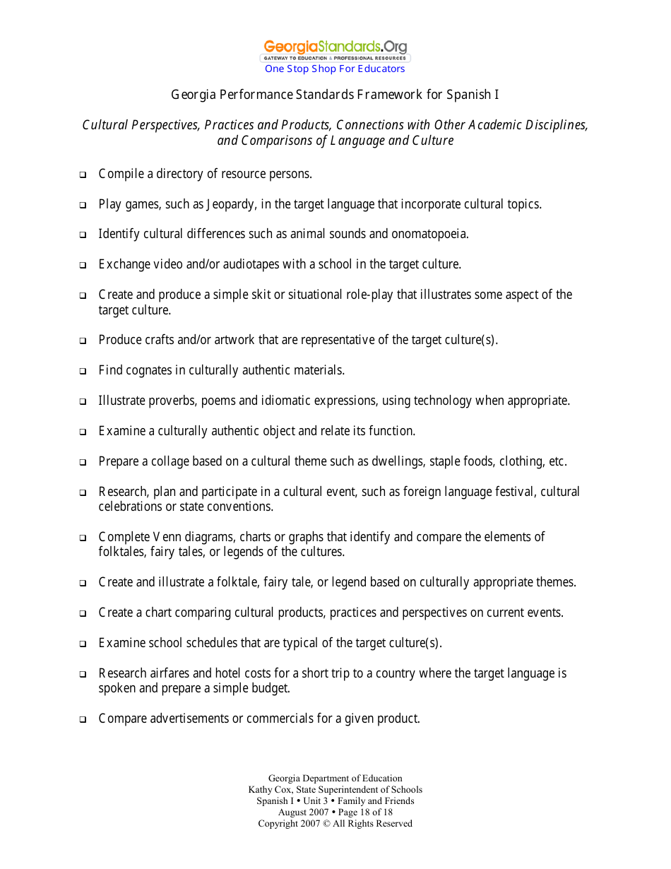 Spanish I Unit 3: Family and Friends - Georgia (United States), Page 18