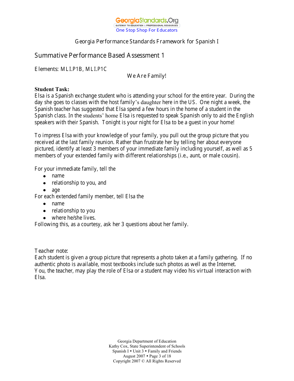 Spanish I Unit 3: Family and Friends - Georgia (United States), Page 3