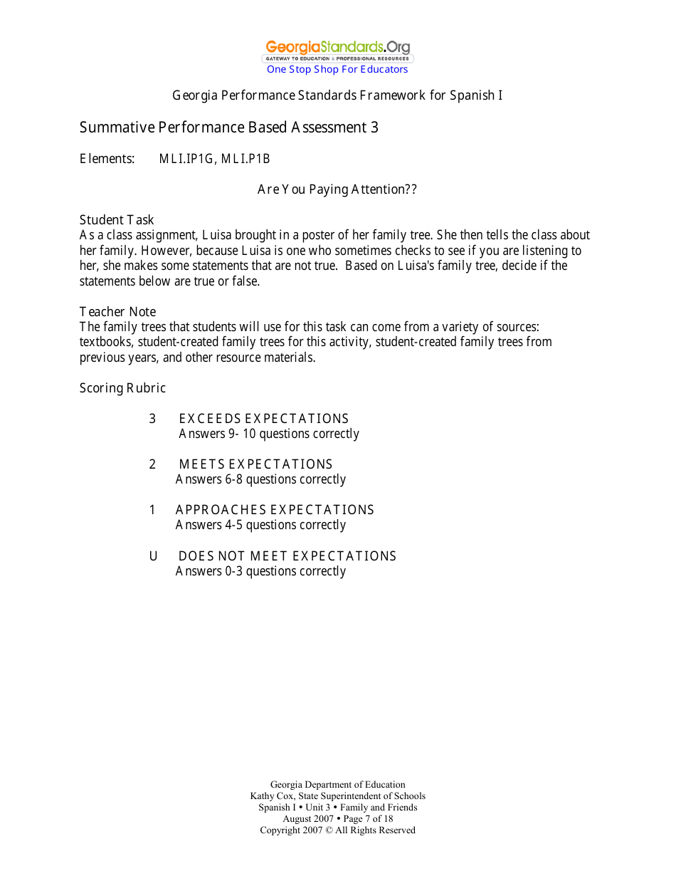 Spanish I Unit 3: Family and Friends - Georgia (United States), Page 7