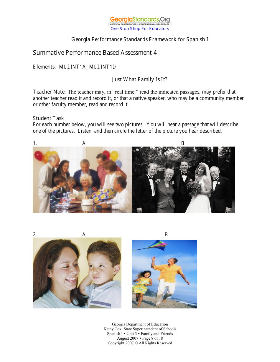 Spanish I Unit 3: Family and Friends - Georgia (United States), Page 8