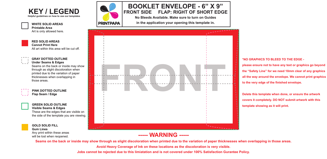 6" X 9" Booklet Envelope Template - Front