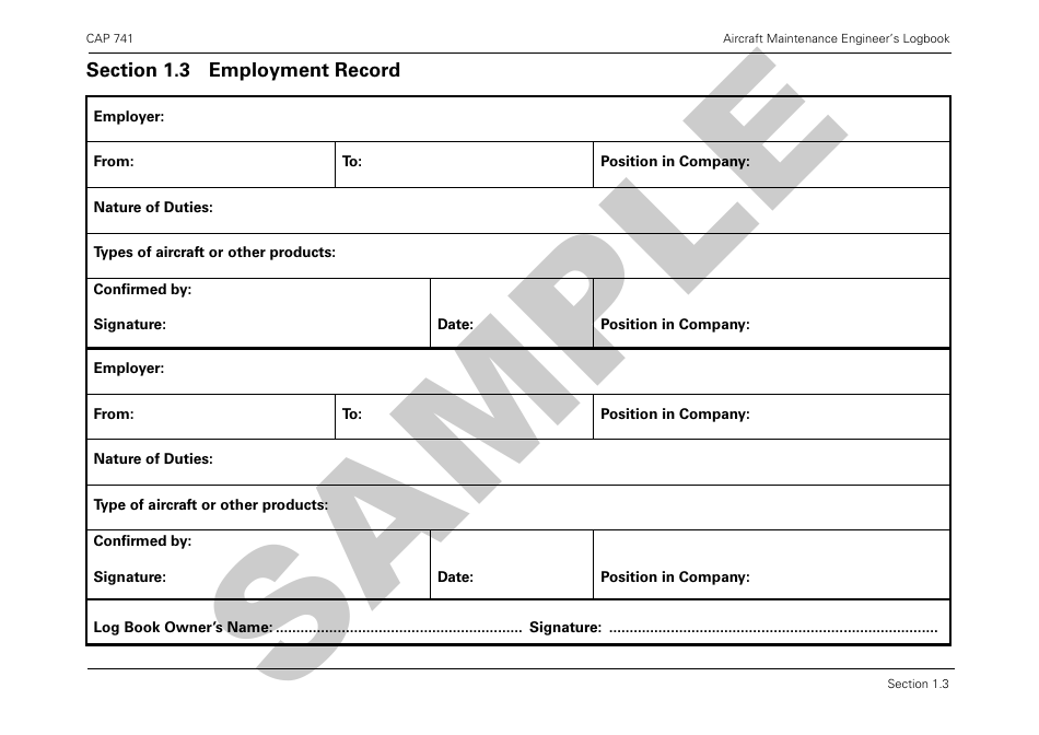 Form CAP741 Aircraft Maintenance Engineers Log Book - Sample - United Kingdom, Page 12