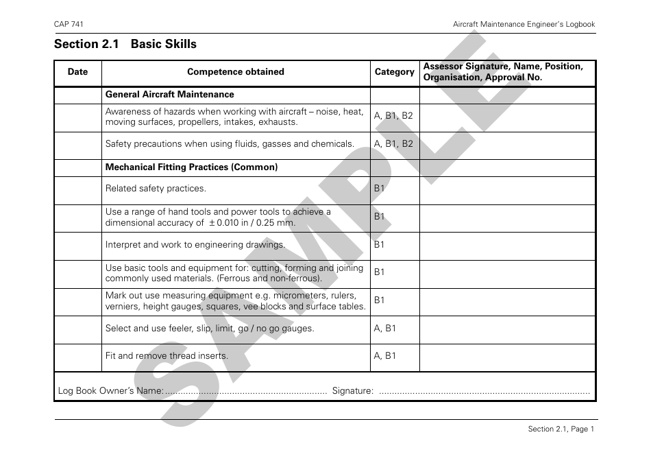 Form CAP741 Aircraft Maintenance Engineers Log Book - Sample - United Kingdom, Page 13