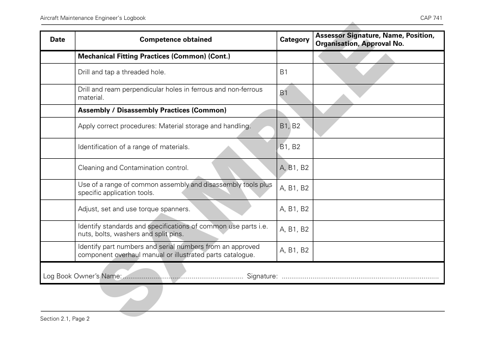 Form CAP741 Aircraft Maintenance Engineers Log Book - Sample - United Kingdom, Page 14