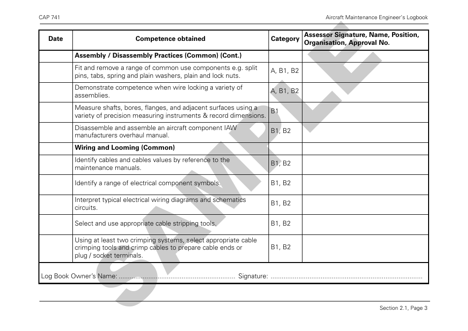 Form CAP741 Aircraft Maintenance Engineers Log Book - Sample - United Kingdom, Page 15