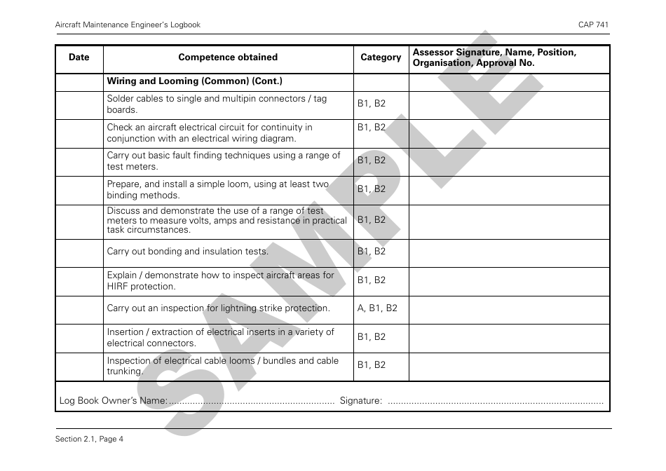 Form CAP741 Aircraft Maintenance Engineers Log Book - Sample - United Kingdom, Page 16