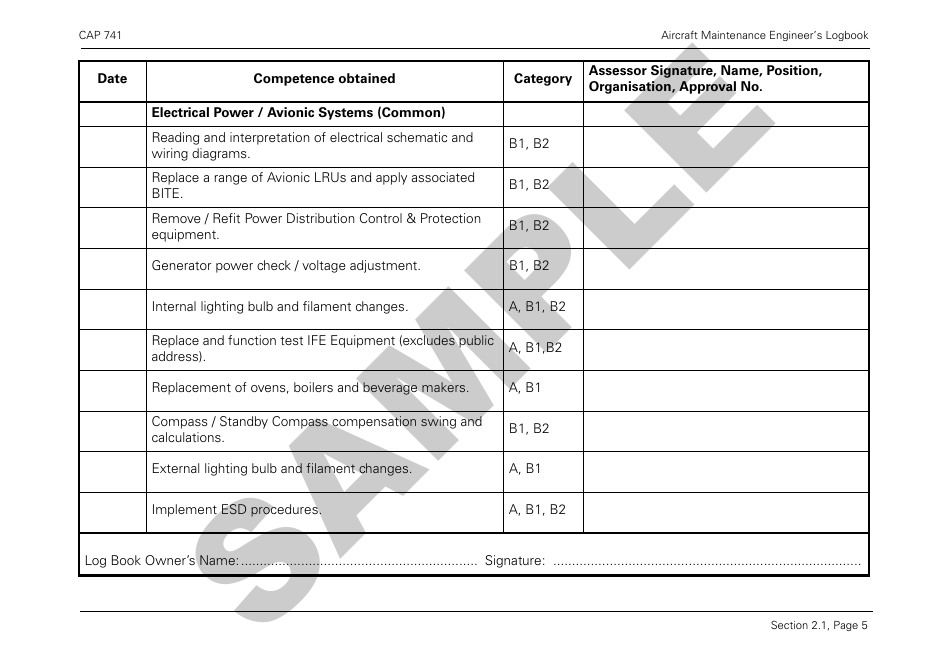 Form CAP741 Aircraft Maintenance Engineers Log Book - Sample - United Kingdom, Page 17