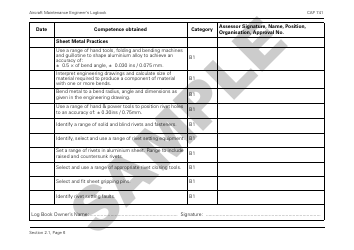Form CAP741 Aircraft Maintenance Engineers Log Book - Sample - United Kingdom, Page 18