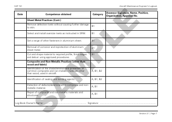 Form CAP741 Aircraft Maintenance Engineers Log Book - Sample - United Kingdom, Page 19