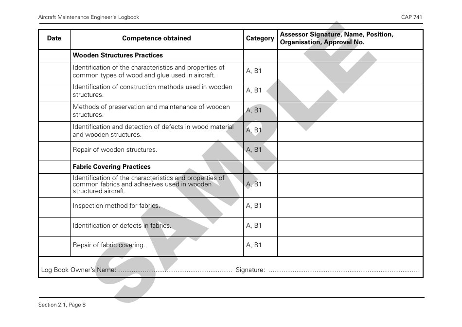 Form CAP741 Aircraft Maintenance Engineers Log Book - Sample - United Kingdom, Page 20