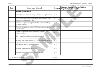 Form CAP741 Aircraft Maintenance Engineers Log Book - Sample - United Kingdom, Page 21
