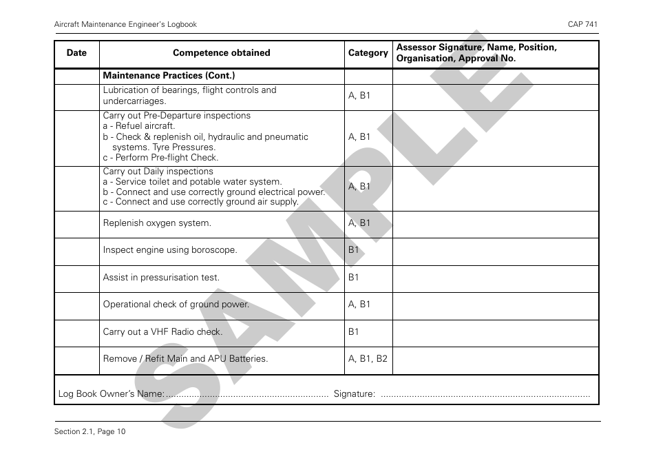 Form CAP741 Aircraft Maintenance Engineers Log Book - Sample - United Kingdom, Page 22