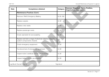 Form CAP741 Aircraft Maintenance Engineers Log Book - Sample - United Kingdom, Page 23